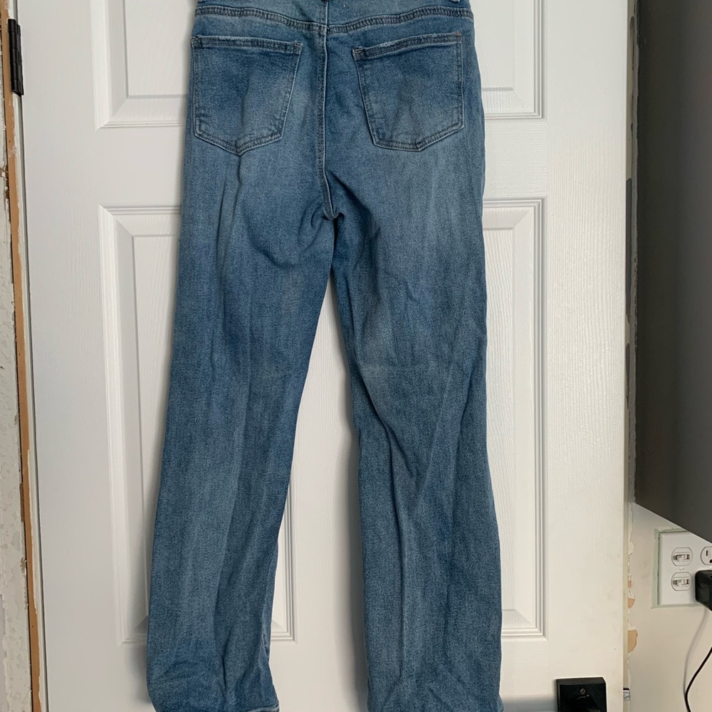 blue straight legged jeans